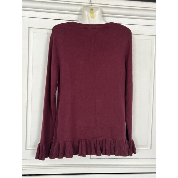 DG2 Diane Gilman Sweater Maroon Ruffle Sleeve & Hem Burgundy Large - Picture 3 of 5